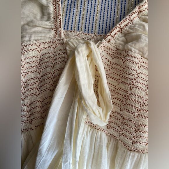 Free People Easy to Love Mini Dress Smocked Cute Romantic Babydoll Ivory Sz S - Picture 9 of 14